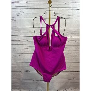 City Chic One Piece Swimsuit Womens XS Plus Size 12 Magenta Underwire Plunge NWT